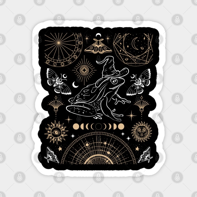 Witchy Frog Under Moon Phases, The Magician with Wizard Hat, Dark Academia Magnet by Ministry Of Frogs