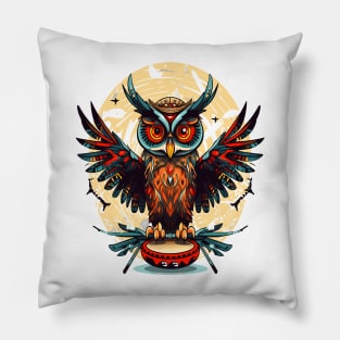 Owl And Drum Pillow