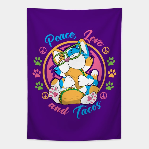 Peace, Love and Tacos Tapestry by CuddleswithCatsArt