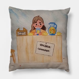 First job: Lemon juice take away  - watercolour drawing Pillow