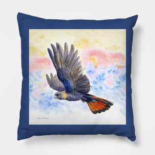 Glossy Black Cockatoo Sunrise - watercolour original design by Nadya Neklioudova Pillow