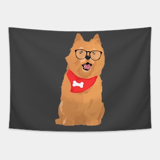 Hipster Brown Cairn Terrier with Red Bone Bandana T-Shirt for Dog Lovers Tapestry