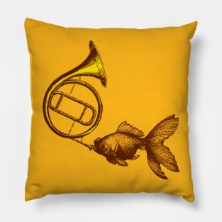 Goldfish blowing french horn Pillow