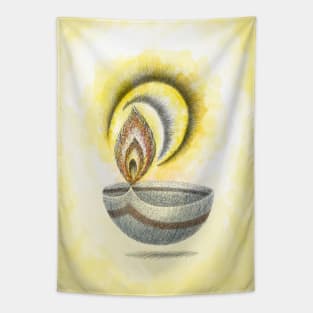 Diwali Greeting Card Oil Lamp Digital Wacom Tablet Illustration Tapestry