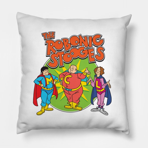 Robonic Stooges Pillow by Chewbaccadoll