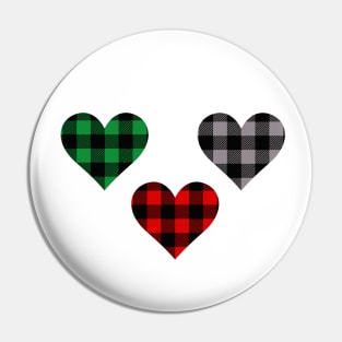 3 buffalo plaid heart Pin