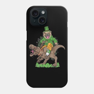 Funny Pug With Leprechaun Costume Riding a T-rex St. Patrick's Day Gift Phone Case