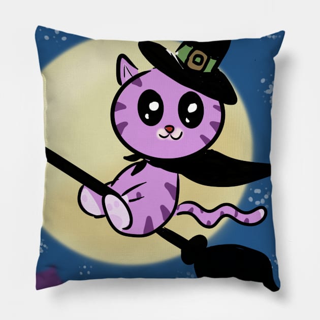 Cute kitten halloween Pillow by slapbasscat