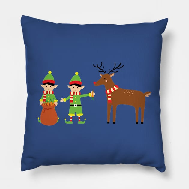 Elves feeding reindeer Pillow by holidaystore