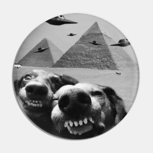 Funny Dog Selfie Alien UFO Invasion Pyramid Egypt Giza Meme Pin