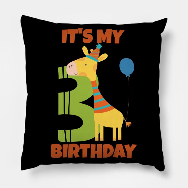 My 3rd Birthday, Happy 3rd Birthday, Happy third Birthday Giraffe Design for boys and girls Pillow by maro_00