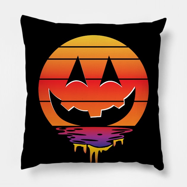 Pumpkin Face Sunset Pillow by Shawnsonart