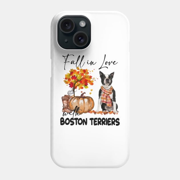 Black Boston Terrier Fall In Love Scarf Phone Case by Los Draws