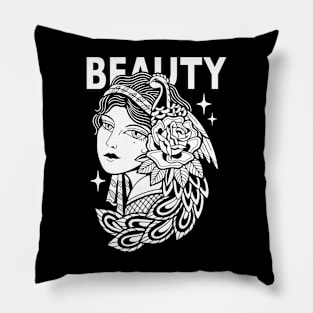 Girl Beauty Traditional Vintage Tattoo Pillow