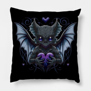 Gothic style strange bat with purple heart Pillow