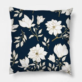 Flowers Gold and Blue Elegant  Floral Pattern Pillow