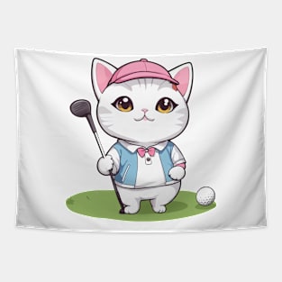 Cute Kitty Playing Golf Tapestry