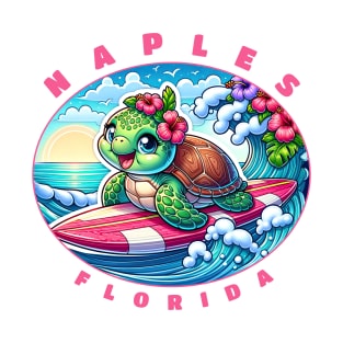 Naples Florida Girls Cute Surfing Sea Turtle T-Shirt