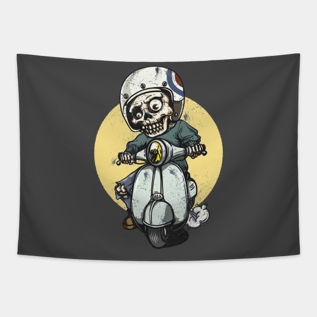 Skeleton Scooter - UK Mod Tapestry by funkymonkeytees