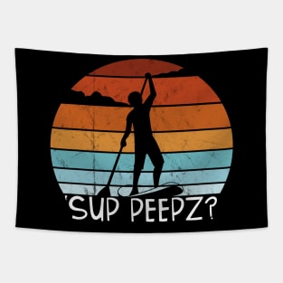 SUP PEEPZ Funny Retro Stand Up Paddling SUP Pun Tapestry