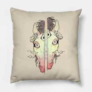 Split Face Horse, Weird Art Pillow