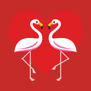 Cute White Pink Flamingos with Red Heart - Light T-Shirt