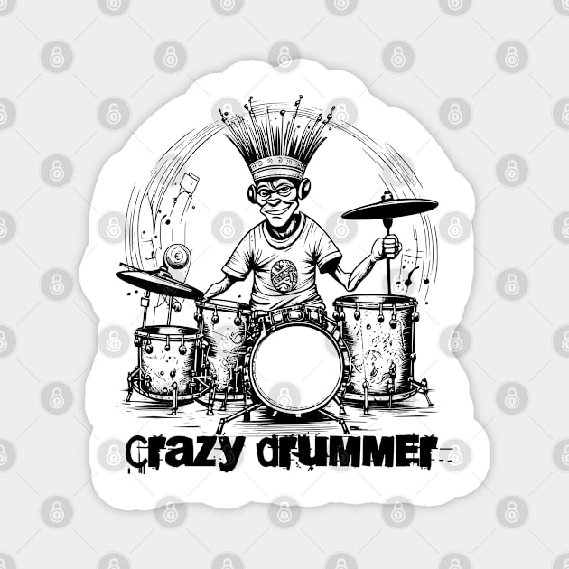 Funny Crazy Drummer Cartoon Illustration Magnet by Bellinna