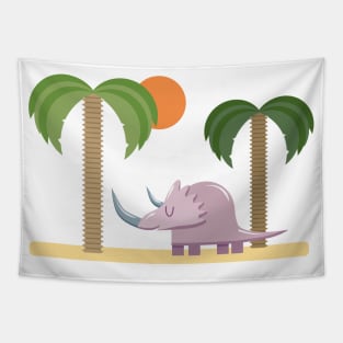 Purple rhino in a beach landscape Tapestry