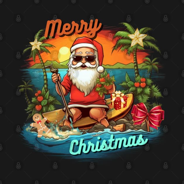 Tropic Merry Christmas, Santa Claus surfer, vacation by Pattyld