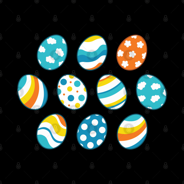 Egg Pattern | Blue Yellow Orange | Stripes Clouds Flowers Dots | Black by Wintre2