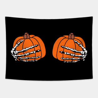 Skeleton Hands Holding Pumpkins Halloween Tee Tapestry