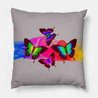 Rainbow Colors. Multicolored Morpho Butterflies Wings Pillow