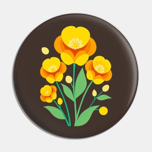 Yellow Buttercup Flowers Retro Boho Pin