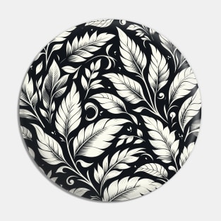 Retro White Leaves Pattern on Black Pin