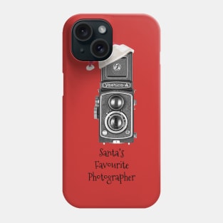 Christmas Vintage Camera with Santa hat - Favourite Photographer - Black Text Phone Case