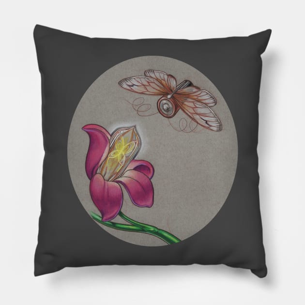 Battery Bug with Edison Bulb Orchid Pillow by justteejay