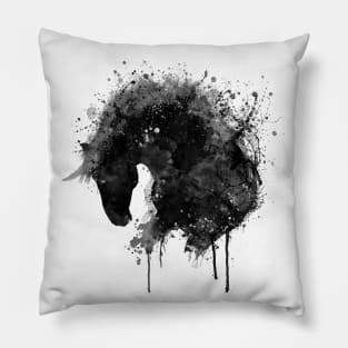 Black and White Horse Head Watercolor Silhouette Pillow