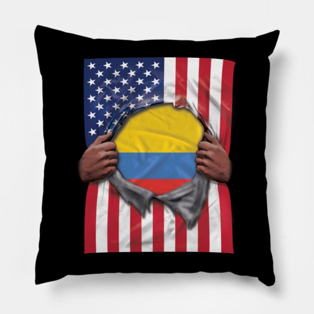 Colombia Flag American Flag Ripped - Gift for Colombian From Colombia Pillow by Country Flags