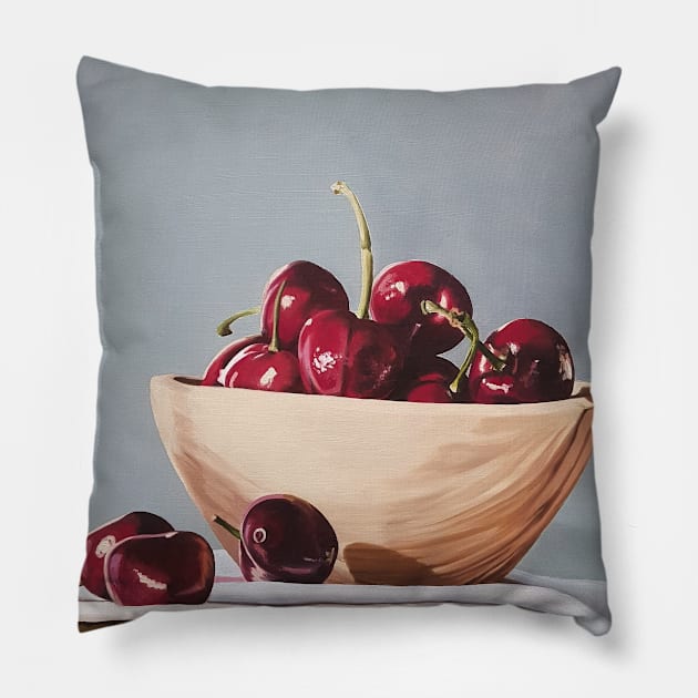 Painting of a Bowl of Cherries Pillow by EmilyBickell