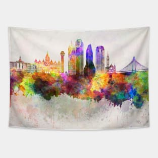 Dallas skyline in watercolor background Tapestry