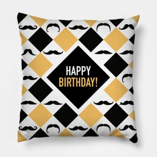 Happy Birthday! Mustaches Black & Yellow Pillow