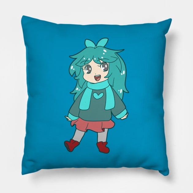 Chibi Blue-Green Girl Pillow by saradaboru