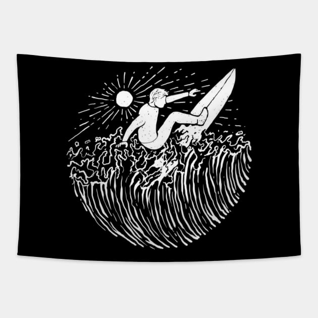 Tide surfer Tapestry by Rakos_merch