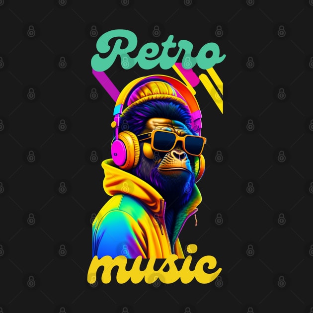 Colorful gorilla listen to music graphic design artwork by Nasromaystro