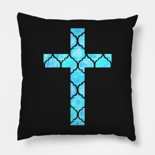 Blue Easter Cross Design Pillow