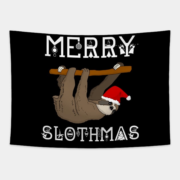 Merry Slothmas Sunny Santa Sloth Tapestry by Merchweaver