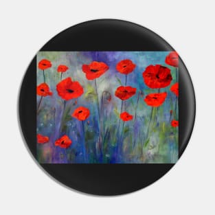 Red Poppies Blue Fog Pin