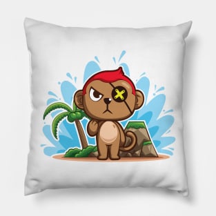 Cartoon Monkey Pirate on Treasure Island Pillow