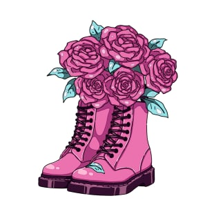 Rock style boots and roses T-Shirt