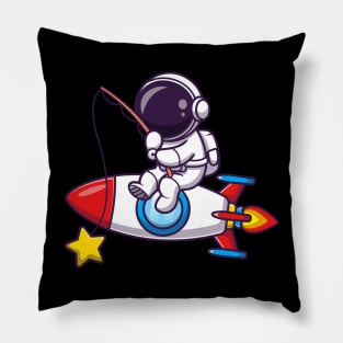 Astronaut Fishing Star On Rocket Cartoon Pillow